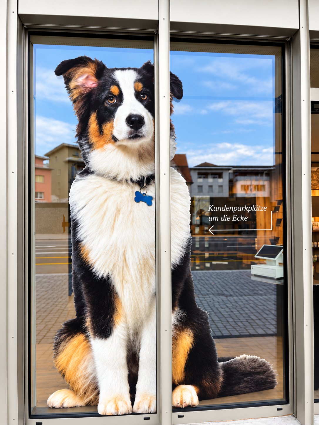 Australian Shepherd im Schaufenster der Felloase